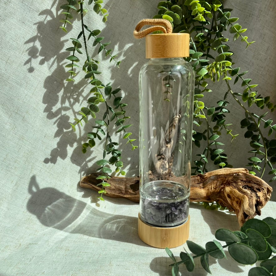 Amethyst Crystal Glass Water Bottle