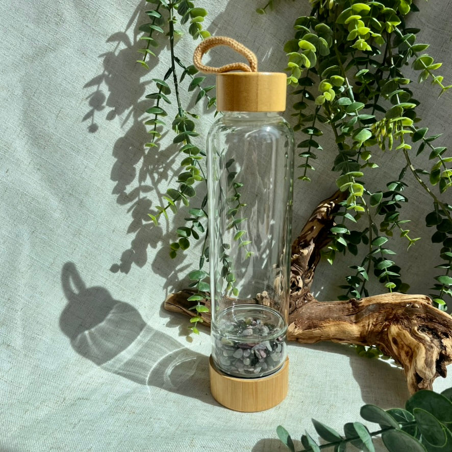 Tourmaline Crystal Glass Water Bottle