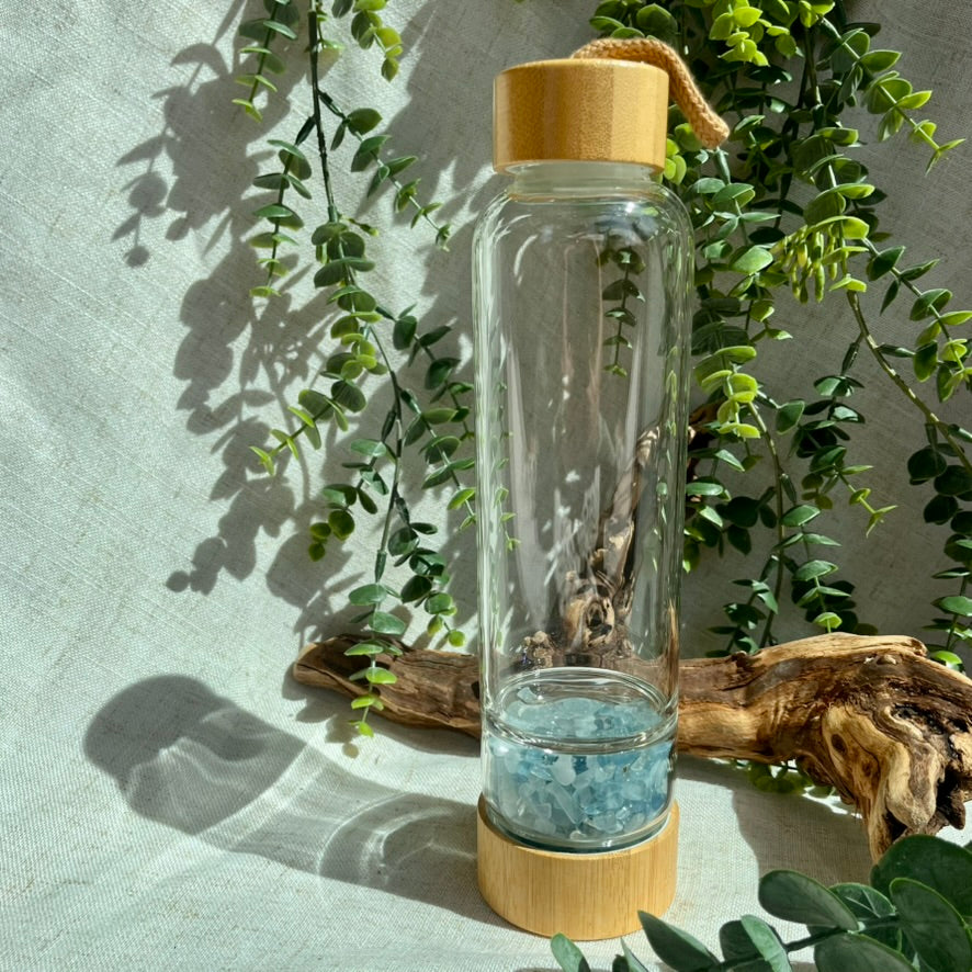 Aquamarine Crystal Glass Water Bottle